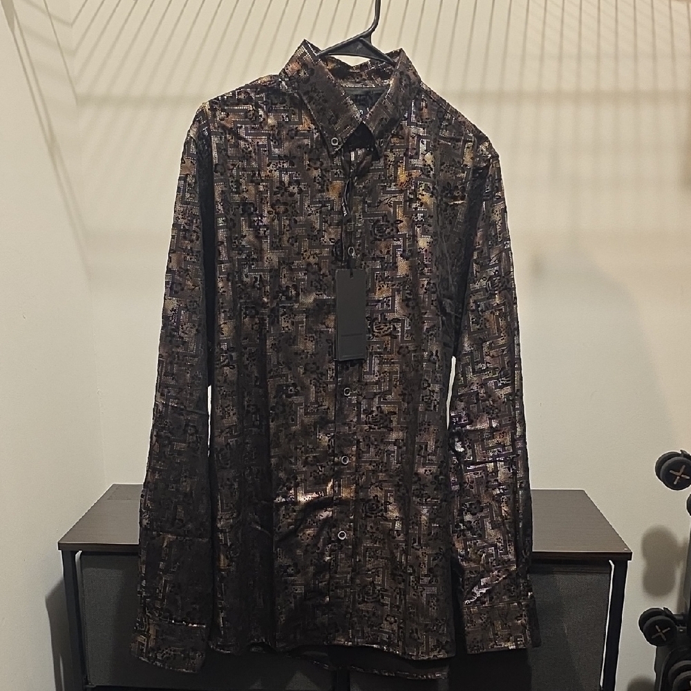 Men's Abstract Print Shirt - Black and Brown